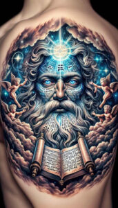 transcendence – tattoo design ideas free ai generated – neotraditional-precise-lines – for-upper-arm – Gallery: god-inkby-ai
