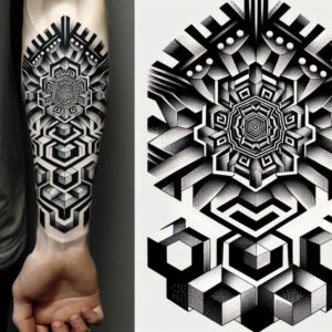 abstract-graphic – tattoo design ideas free ai generated – circle-geometry – for-shin – Gallery: graphic-inkby-ai
