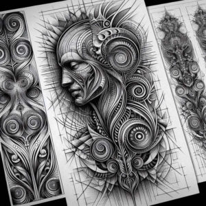 black-and-white-graphic – tattoo design ideas free ai generated – geometric-border – for-stomach – Gallery: graphic-inkby-ai