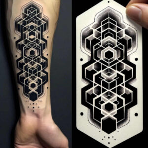 colorful-graphic – tattoo design ideas free ai generated – geometric-weave – for-lower-back – Gallery: graphic-inkby-ai