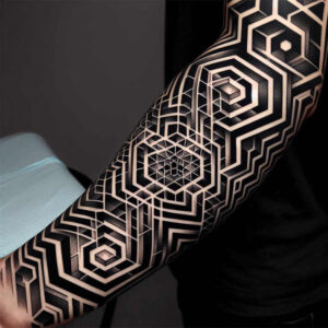 graphic-motif – tattoo design ideas free ai generated – interlaced-grid – for-triceps – Gallery: graphic-inkby-ai