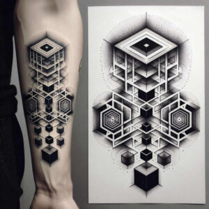 light-effect – tattoo design ideas free ai generated – hexagonal-symmetry – for-upper-shoulder – Gallery: graphic-inkby-ai