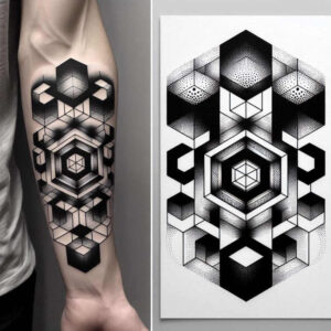 spatial-graphic – tattoo design ideas free ai generated – hex-pattern – for-temple – Gallery: graphic-inkby-ai