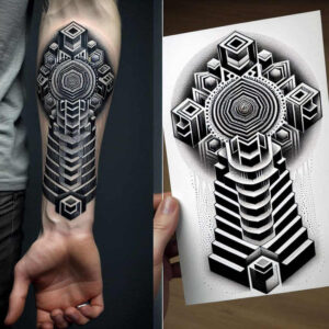 stylized-graphic – tattoo design ideas free ai generated – minimal-lines – for-calf – Gallery: graphic-inkby-ai