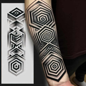 graphic tattoo design ideas centered 3D geometry represents perseverance
