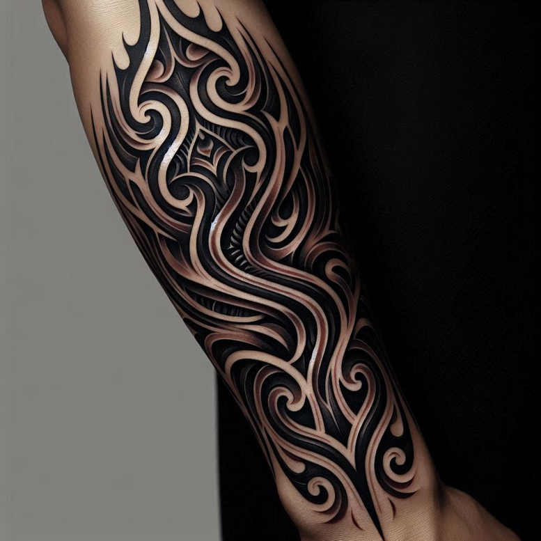 graphic tattoo design ideas ornamental rays bold blacks for upper arm
