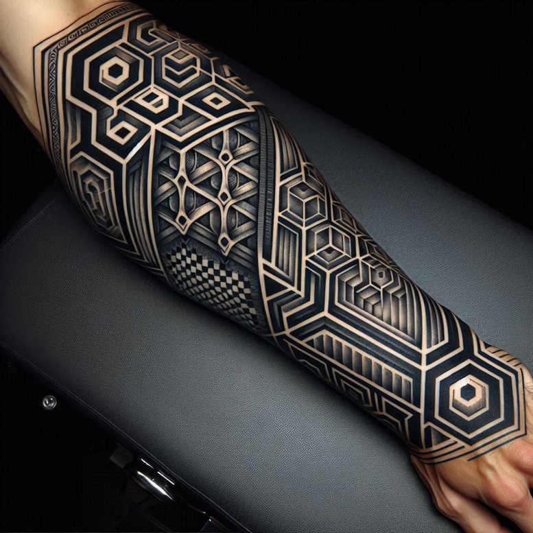 graphic tattoo design ideas elaborate hexagonal grid represents courage