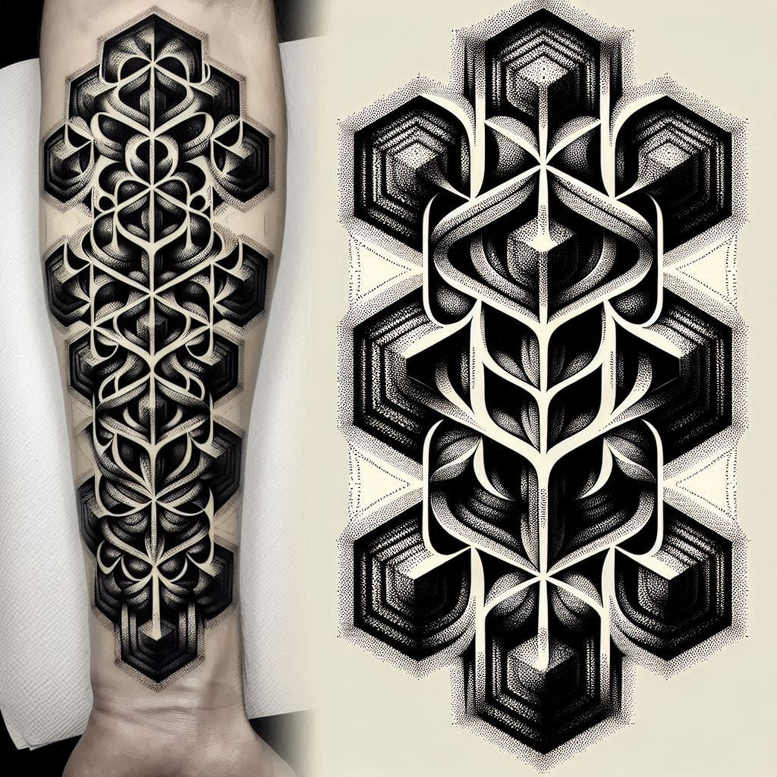 graphic tattoo design ideas ornate circle hexagonal grid shows endurance