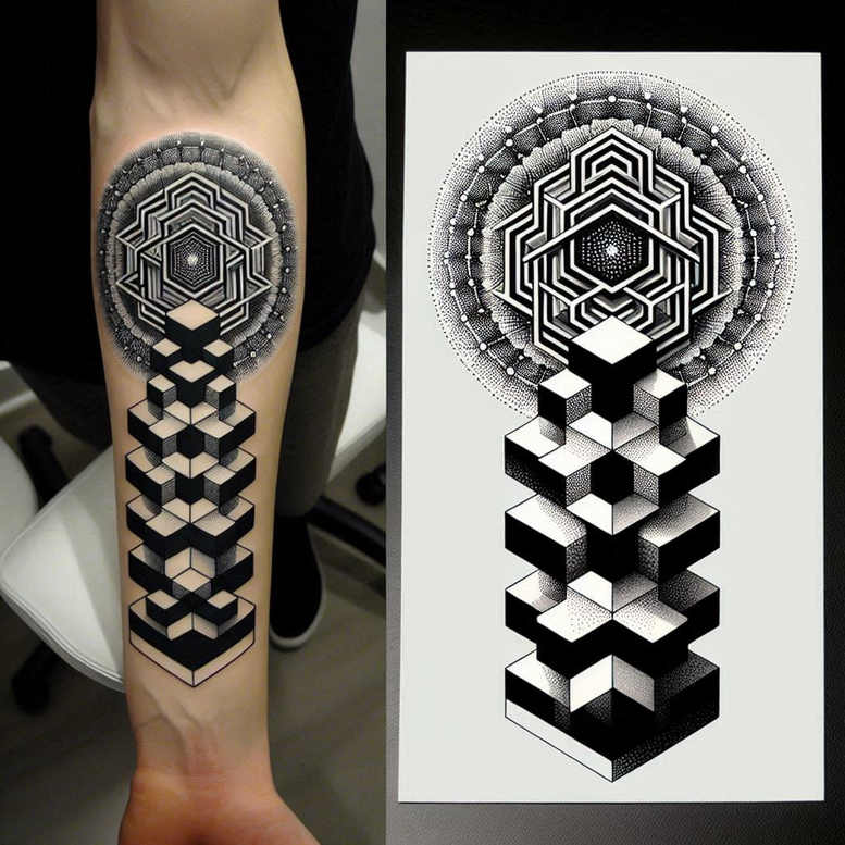 graphic tattoo design ideas orderly nested shapes for lower leg