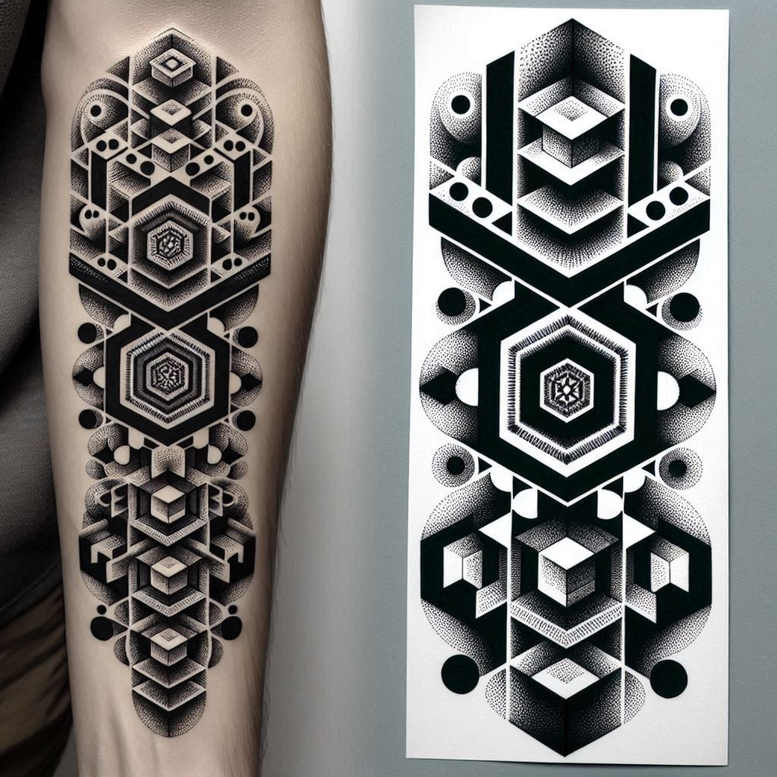 textured-graphic – tattoo design ideas free ai generated – rotational-symmetry – for-knee – Gallery: graphic-inkby-ai
