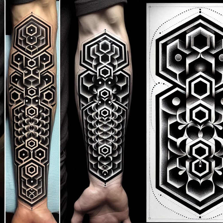 vector-graphic – tattoo design ideas free ai generated – linked-shapes – for-lower-chest – Gallery: graphic-inkby-ai