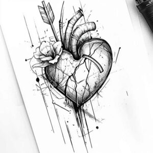 expressive-heart – tattoo design ideas free ai generated – realism-soft-contrast – for-calf – Gallery: hearts-inkby-ai