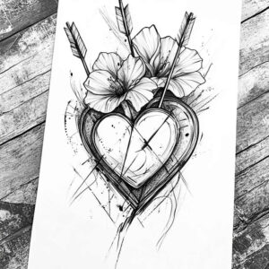 heart-and-rosary – tattoo design ideas free ai generated – neotraditional-rich-shading – for-shin – Gallery: hearts-inkby-ai
