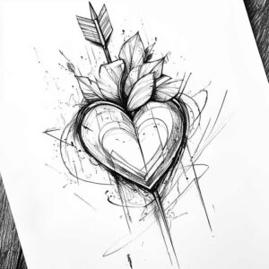 heart-with-flowers – tattoo design ideas free ai generated – surrealism-shifting-shapes – for-lower-leg – Gallery: hearts-inkby-ai