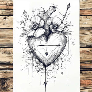 heart-with-frill – tattoo design ideas free ai generated – neotraditional-subtle-tone – for-chest – Gallery: hearts-inkby-ai