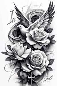 divine-spirit-heart – tattoo design ideas free ai generated – neotraditional-artistic-contrast – for-stomach – Gallery: holy-spirit-inkby-ai