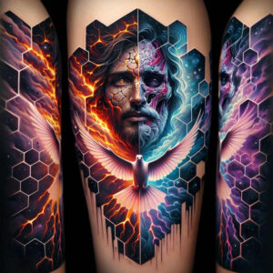 spirit-inspiration – tattoo design ideas free ai generated – realism-clean-whites – for-lower-chest – Gallery: holy-spirit-inkby-ai