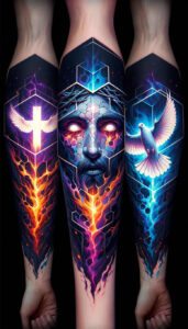 spirit-of-love – tattoo design ideas free ai generated – neotraditional-bold-outline – for-thigh – Gallery: holy-spirit-inkby-ai
