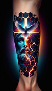 spiritual-light-tattoo – tattoo design ideas free ai generated – neotraditional-vivid-hues – for-sternum – Gallery: holy-spirit-inkby-ai