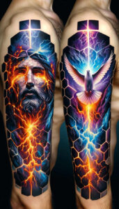 spiritual-might – tattoo design ideas free ai generated – neotraditional-subtle-tone – for-calf – Gallery: holy-spirit-inkby-ai