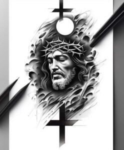 jesus-on-cross-tattoo-neotraditional-artful-color-for-lower-leg – tattoo design ideas free ai generated – Gallery: jesus-inkby-ai
