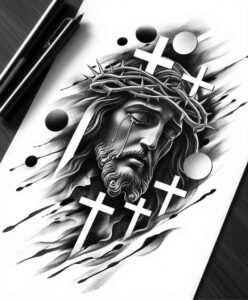 jesus-redeemer-tattoo-neotraditional-color-blending-for-behind-ear – tattoo design ideas free ai generated – Gallery: jesus-inkby-ai