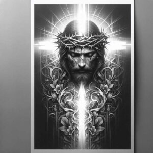 jesus-iconic-tattoo – tattoo design ideas free ai generated – realism-natural-contours – for-shin – Gallery: jesus-inkby-ai