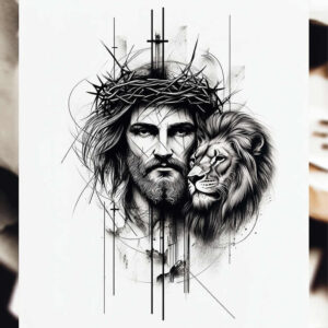 jesus-divine-grace-tattoo-neotraditional-crisp-lines-for-lower-thigh – tattoo design ideas free ai generated – Gallery: jesus-inkby-ai