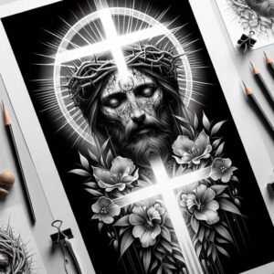 jesus-redeemer-tattoo – tattoo design ideas free ai generated – surrealism-fantasy-inspired – for-back-of-neck – Gallery: jesus-inkby-ai
