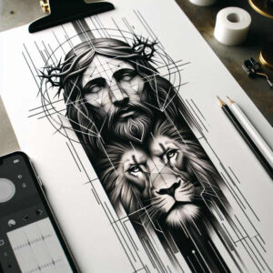 jesus-religious-tattoo – tattoo design ideas free ai generated – realism-natural-finish – for-collarbone – Gallery: jesus-inkby-ai