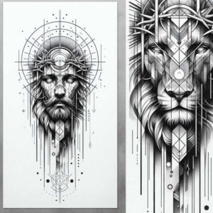 jesus-with-crown-of-thorns – tattoo design ideas free ai generated – surrealism-psychic-energy – for-stomach – Gallery: jesus-inkby-ai