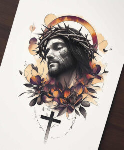 jesus tattoo design ideas contrasting colors compassionate gaze for ankle
