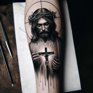 jesus tattoo design ideas Surrealism blurred edges divine for spine