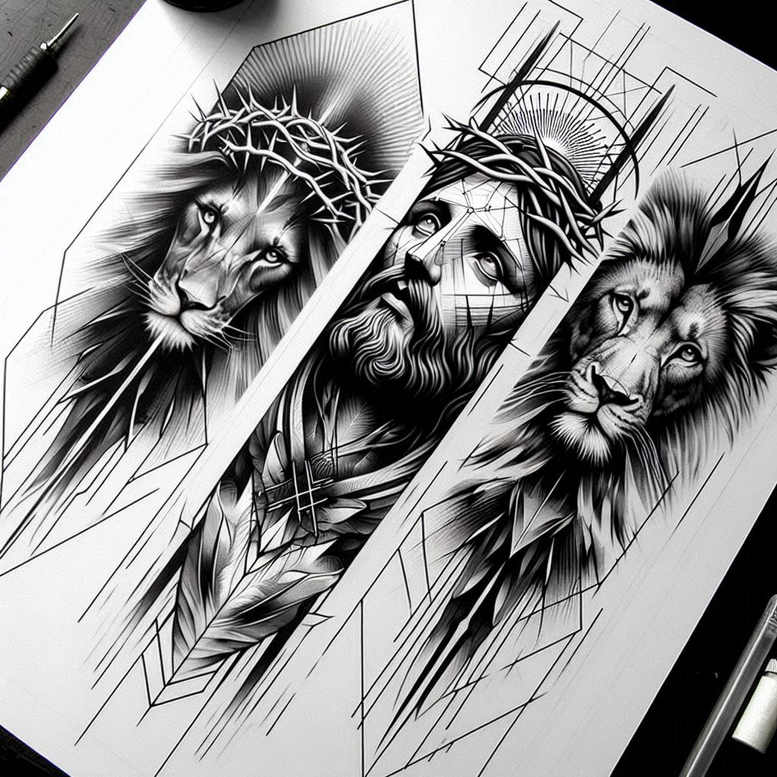 jesus tattoo design ideas artistic contrast divine love for knee