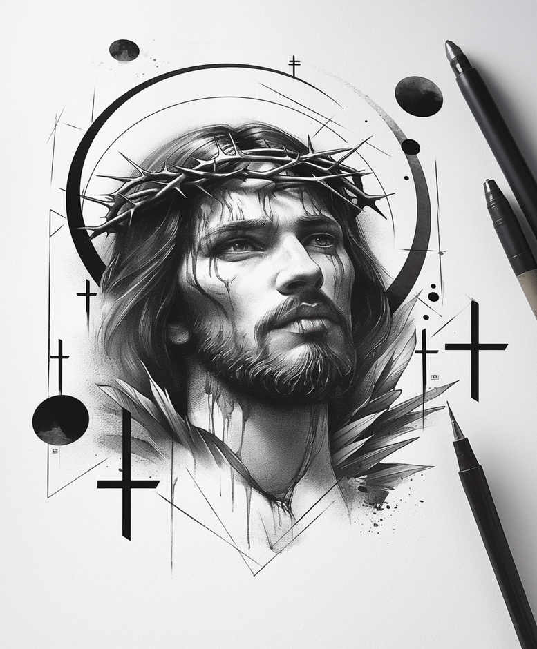 jesus tattoo design ideas realistic contrast faith for lower arm