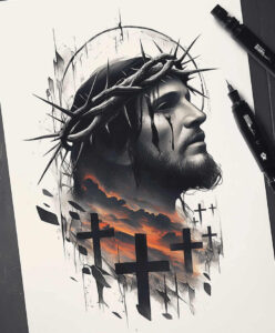 jesus tattoo design ideas Realism lifelike eyes faith for shin