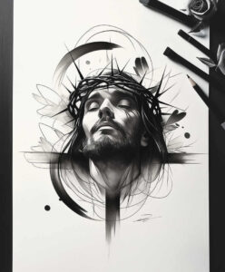 jesus tattoo design ideas Realism natural tones holy spirit for triceps