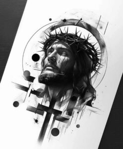 jesus tattoo design ideas contoured forms peaceful for arm