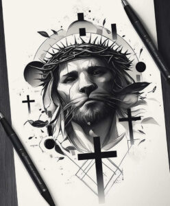 jesus tattoo design ideas Surrealism melting forms religious for fingers