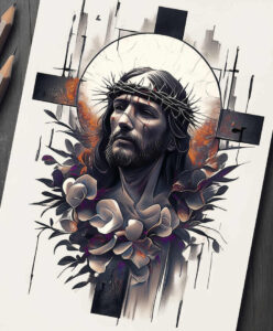 jesus tattoo design ideas strong contrast sacred symbols meaning perseverance