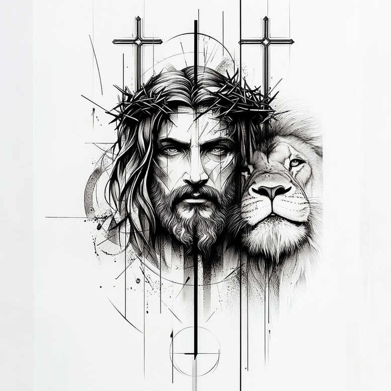jesus tattoo design ideas Surrealism vibrant contrasts sacred tattoo for full back