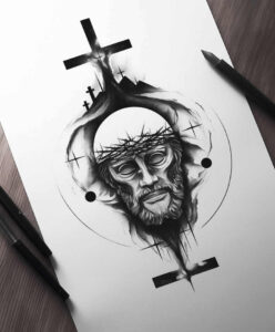 jesus tattoo design ideas Surrealism impossible forms salvation symbol of endurance