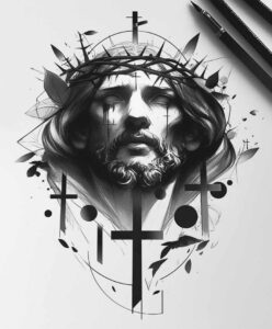jesus tattoo design ideas 3D-rendered spiritual strength for foot