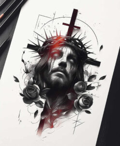 jesus tattoo design ideas Surrealism visual paradox symbolic for collarbone
