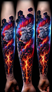 for-women – tattoo design ideas free ai generated – neotraditional-subtle-tone – for-back-of-neck – Gallery: lions-inkby-ai