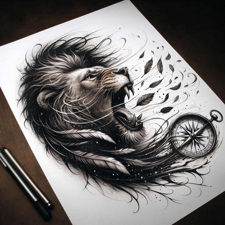 lion-and-fire – tattoo design ideas free ai generated – realism-depth-perception – for-elbow – Gallery: lions-inkby-ai