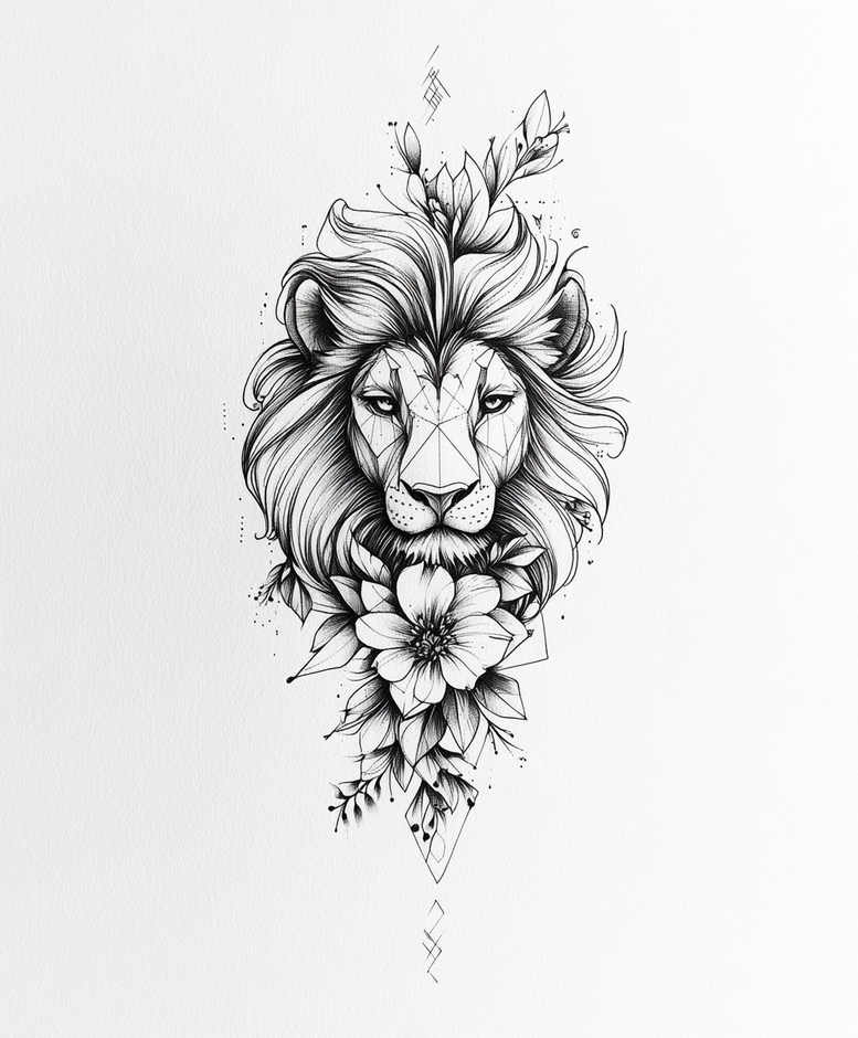 lion-in-motion – tattoo design ideas free ai generated – surrealism-morphic – for-hip – Gallery: lions-inkby-ai