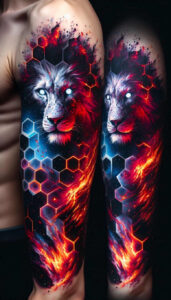 lion-with-detail – tattoo design ideas free ai generated – realism-contrast-ink – for-calf – Gallery: lions-inkby-ai