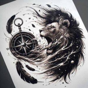 lion-with-power – tattoo design ideas free ai generated – surrealism-unreal-light – for-wrist-side – Gallery: lions-inkby-ai