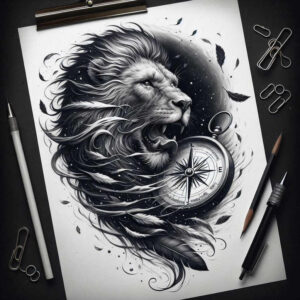 lion-with-shading – tattoo design ideas free ai generated – realism-real-shadows – for-full-back – Gallery: lions-inkby-ai